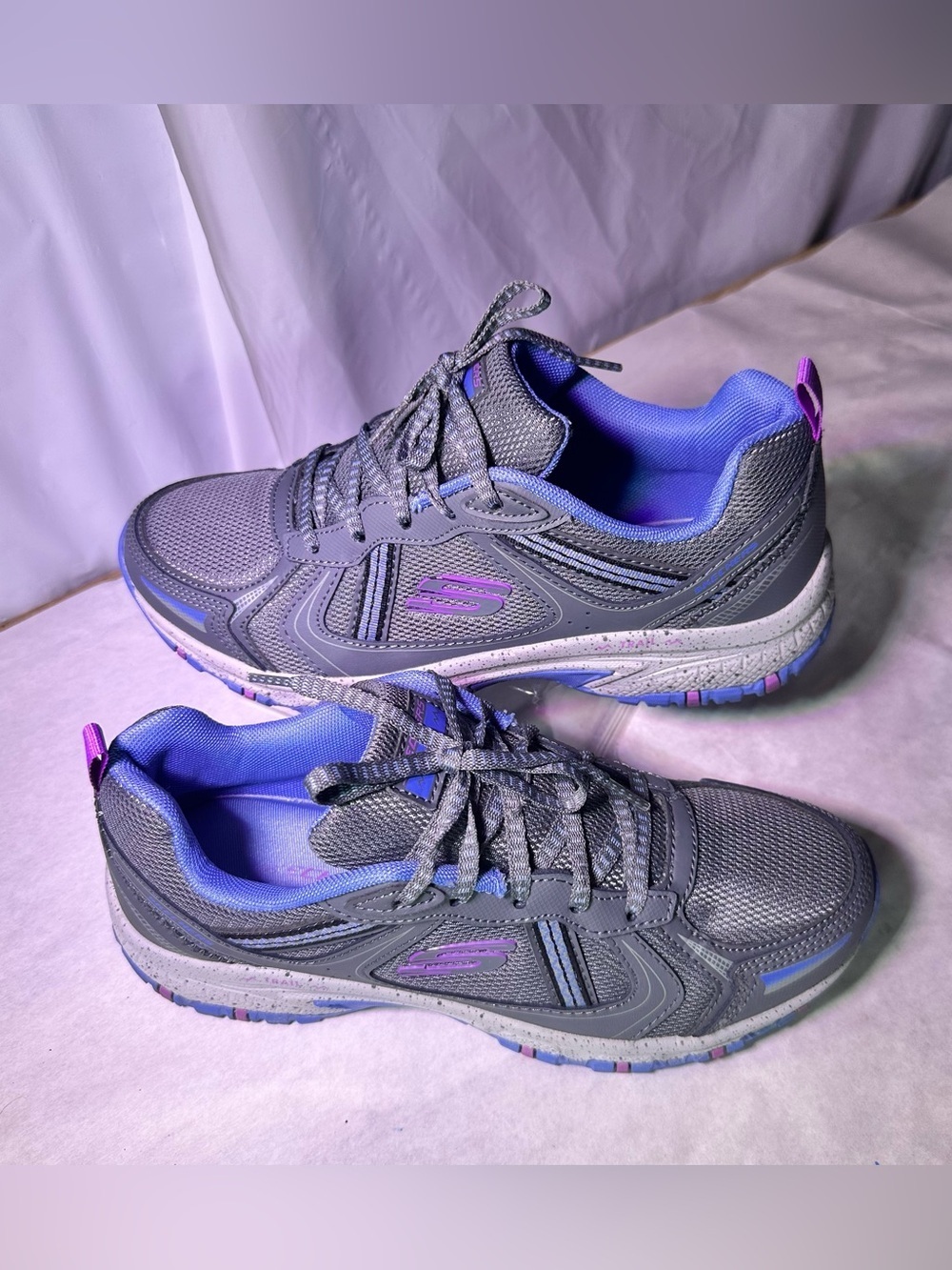 Skechers Gray Athletic Walking Shoe with Purple & Light Blue Accents - Picture 3 of 10